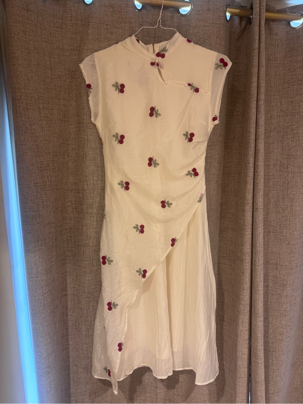 White Cherry Embroidered Midi Dress - Elegant Summer Dress